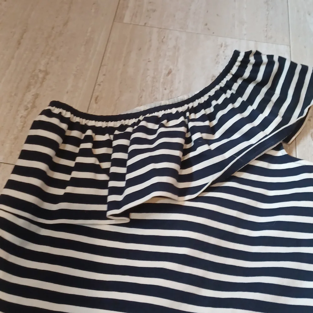 J. Crew Blue/White Striped One Shoulder Nautical Top